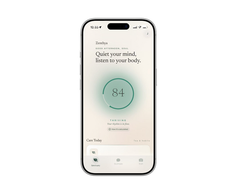 Zenthya app dashboard showing a personalized daily wellness score