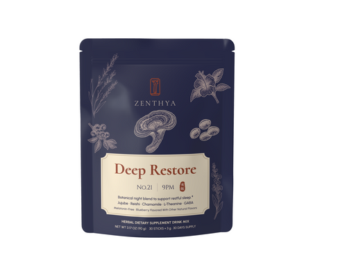 Front view of Zenthya Deep Restore No.21 supplement pouch